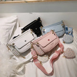 Heart Bag Women 3pcs Set Handbag Shoulder Bag Chain Wide Strap Messenger Bags