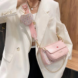 Heart Bag Women 3pcs Set Handbag Shoulder Bag Chain Wide Strap Messenger Bags