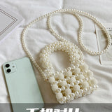 Beaded Woven Crossbody Bag for Women Mini Pearls Sling Party Purses