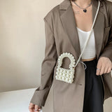 Beaded Woven Crossbody Bag for Women Mini Pearls Sling Party Purses