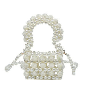 Beaded Woven Crossbody Bag for Women Mini Pearls Sling Party Purses