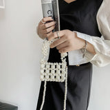 Beaded Woven Crossbody Bag for Women Mini Pearls Sling Party Purses