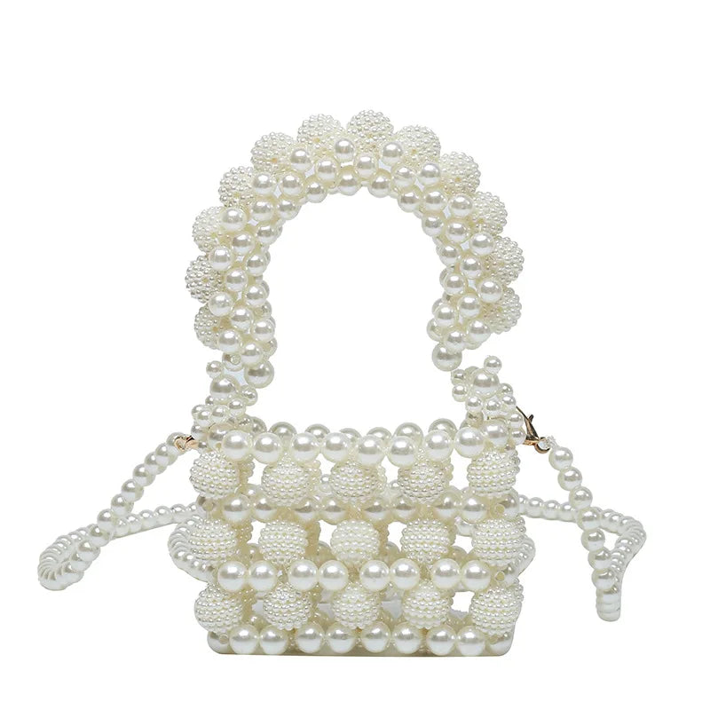 Beaded Woven Crossbody Bag for Women Mini Pearls Sling Party Purses