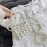 Beaded Woven Crossbody Bag for Women Mini Pearls Sling Party Purses