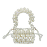 Beaded Woven Crossbody Bag for Women Mini Pearls Sling Party Purses