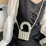 Beaded Woven Crossbody Bag for Women Mini Pearls Sling Party Purses