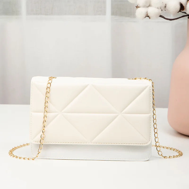 Embroidered Lock Chain Crossbody Bag Small Square Messenger Shoulder Bag