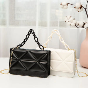 Embroidered Lock Chain Crossbody Bag Small Square Messenger Shoulder Bag