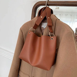 Ladies Bucket PU Leather Shoulder Bag Single Shoulder Large Capacity Messenger