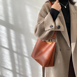 Ladies Bucket PU Leather Shoulder Bag Single Shoulder Large Capacity Messenger