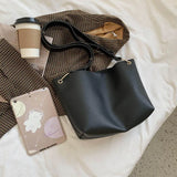 Ladies Bucket PU Leather Shoulder Bag Single Shoulder Large Capacity Messenger
