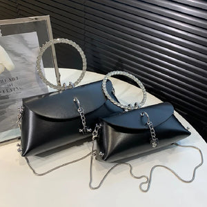 Rhinestone Ring Chain Shoulder Bag for Women Small Crossbody Bag