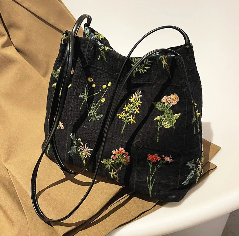 Large Flowers Tote Bags Ladies Bucket High-quality Fabric Women's Handbag