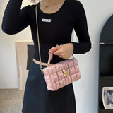 Puff Leather Lock Crossbody Bag Ruched Handle Shoulder Bag