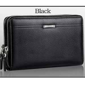 Men Clutch Bag Long Wallet Leather Double Zip Business Purse Handy Money Bag