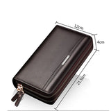 Men Clutch Bag Long Wallet Leather Double Zip Business Purse Handy Money Bag