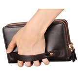 Men Clutch Bag Long Wallet Leather Double Zip Business Purse Handy Money Bag