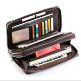 Men Clutch Bag Long Wallet Leather Double Zip Business Purse Handy Money Bag