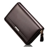 Men Clutch Bag Long Wallet Leather Double Zip Business Purse Handy Money Bag