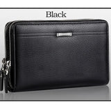 Men Clutch Bag Long Wallet Leather Double Zip Business Purse Handy Money Bag