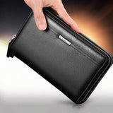 Men Double Zipper Leather Clutch Wallet Business Gift