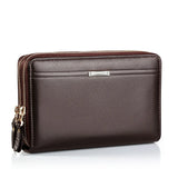 Men Double Zipper Leather Clutch Wallet Business Gift