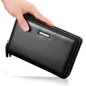Men Double Zipper Leather Clutch Wallet Business Gift