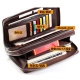 Men Double Zipper Leather Clutch Wallet Business Gift