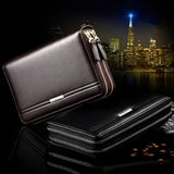 Men Double Zipper Leather Clutch Wallet Business Gift