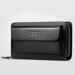 Men's Long Wallet Organizer PU Leather Double Zip Money Pocket Clutch Bag
