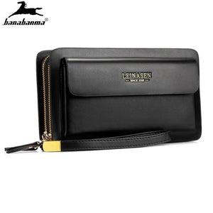 Men's Long Wallet Organizer PU Leather Double Zip Money Pocket Clutch Bag