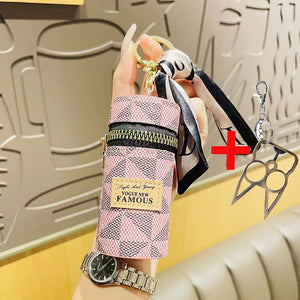 Mini Lipstick Bag Silk Ribbon Key Chain for Women