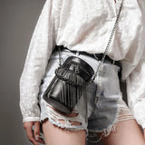 Mini PU Leather Bucket Crossbody Bag with Tassel