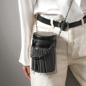 Mini PU Leather Bucket Crossbody Bag with Tassel