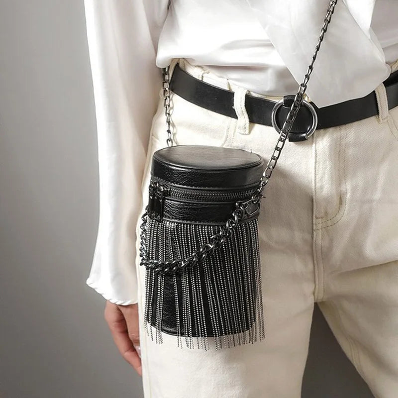 Mini PU Leather Bucket Crossbody Bag with Tassel