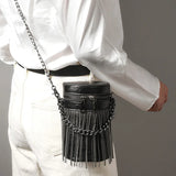 Mini PU Leather Bucket Crossbody Bag with Tassel