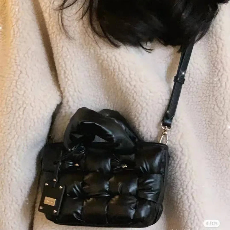Quilted Nylon Women's Crossbody Bag with Woven Cotton Shoulder Strap