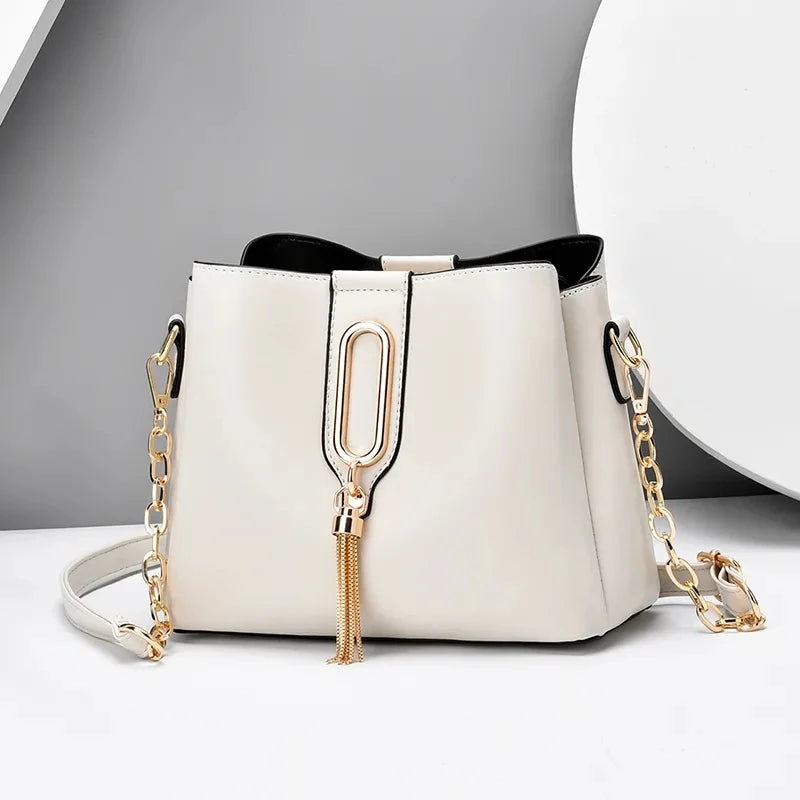 PU Leather Bucket Bag Female Crossbody Bag Butterfly Pendant Shoulder Bag