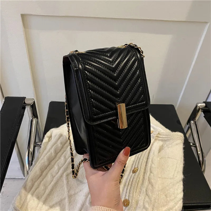 Square Phone Bag with Chain Mini Messenger Bag PU Leather Phone Pouch