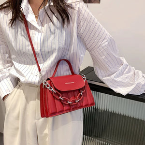 Plaid Women Shoulder Bag PU Leather Crossbody Bag Thick Chain Handle Bags