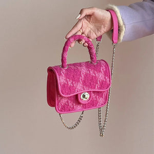 Rose Pink Plaid Small Square Shoulder Bag Female Clutch Purse Handbags