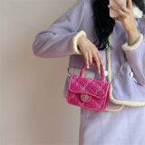 Rose Pink Plaid Small Square Shoulder Bag Female Clutch Purse Handbags