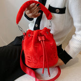 Faux Fur Plush Bucket Bag Handbag for Women