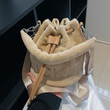 Faux Fur Plush Bucket Bag Handbag for Women