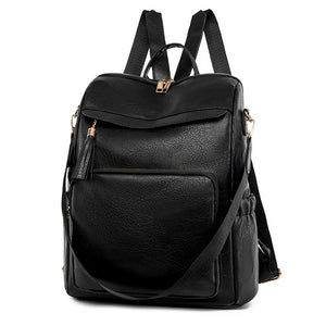 Vintage PU Leather Backpack Women Shoulder Bag High Capacity Travel School Bags