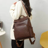 Vintage PU Leather Backpack Women Shoulder Bag High Capacity Travel School Bags