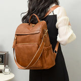 Vintage PU Leather Backpack Women Shoulder Bag High Capacity Travel School Bags