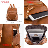 Vintage PU Leather Backpack Women Shoulder Bag High Capacity Travel School Bags