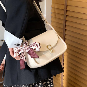 Women's PU Leather Shoulder Bag Flap Messenger Crossbody Handbag with Scarf