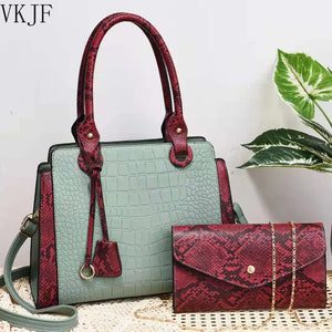 Large Capacity Crossbody Bag Retro Snake Print Splicing Handbag